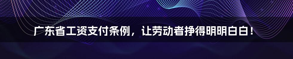 广东省工资支付条例，让劳动者挣得明明白白！