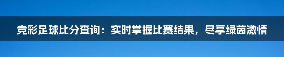 竞彩足球比分查询：实时掌握比赛结果，尽享绿茵激情