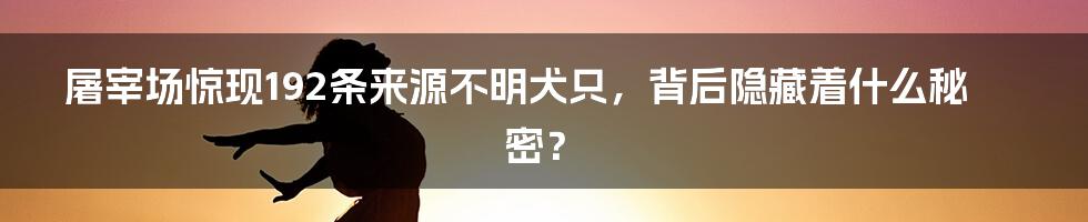 屠宰场惊现192条来源不明犬只，背后隐藏着什么秘密？