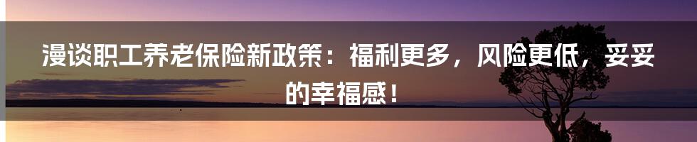 漫谈职工养老保险新政策：福利更多，风险更低，妥妥的幸福感！