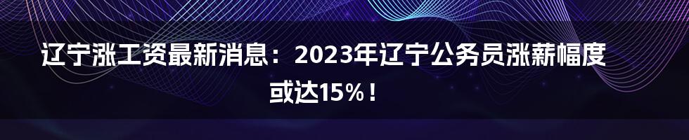 辽宁涨工资最新消息：2023年辽宁公务员涨薪幅度或达15%！