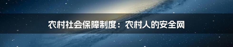 农村社会保障制度：农村人的安全网