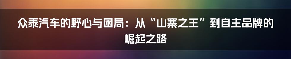 众泰汽车的野心与困局：从“山寨之王”到自主品牌的崛起之路