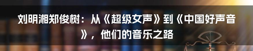 刘明湘郑俊树：从《超级女声》到《中国好声音》，他们的音乐之路