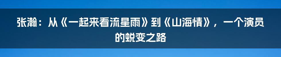 张瀚：从《一起来看流星雨》到《山海情》，一个演员的蜕变之路