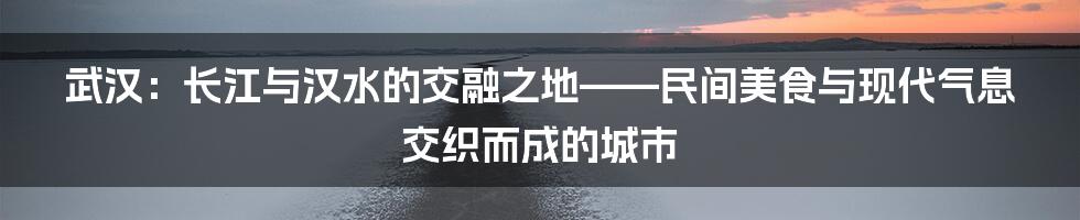 武汉：长江与汉水的交融之地——民间美食与现代气息交织而成的城市