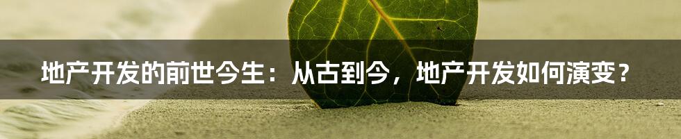 地产开发的前世今生：从古到今，地产开发如何演变？