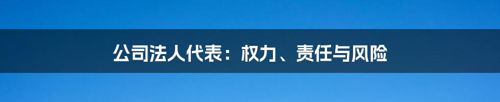 公司法人代表：权力、责任与风险