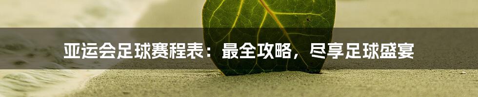 亚运会足球赛程表：最全攻略，尽享足球盛宴