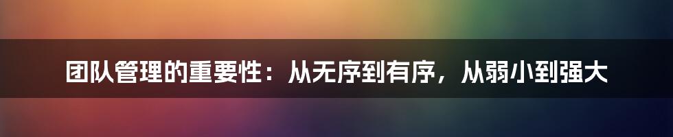 团队管理的重要性：从无序到有序，从弱小到强大