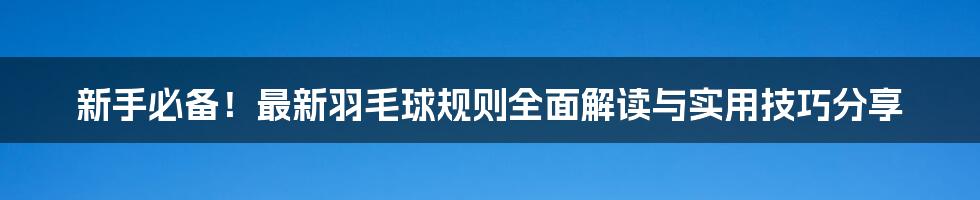 新手必备！最新羽毛球规则全面解读与实用技巧分享