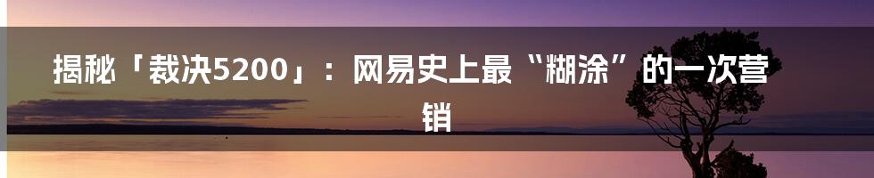 揭秘「裁决5200」：网易史上最“糊涂”的一次营销