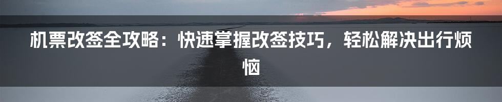 机票改签全攻略：快速掌握改签技巧，轻松解决出行烦恼