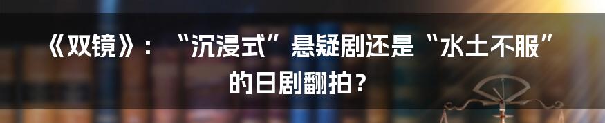 《双镜》：“沉浸式”悬疑剧还是“水土不服”的日剧翻拍？