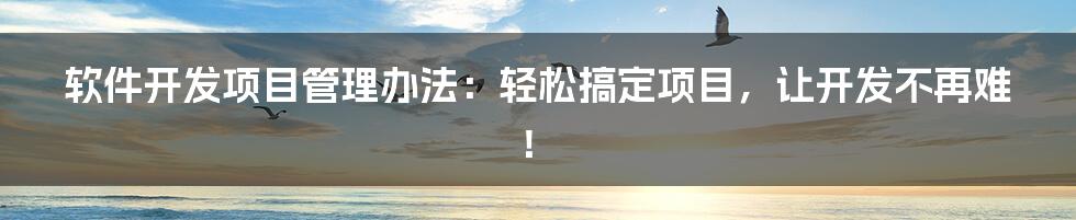 软件开发项目管理办法：轻松搞定项目，让开发不再难！