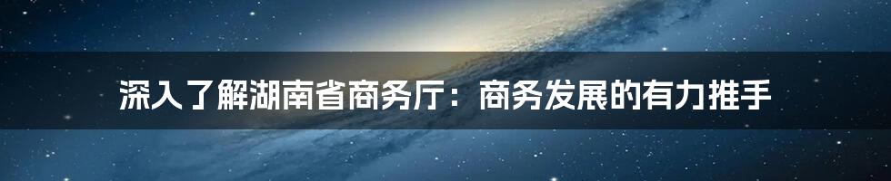 深入了解湖南省商务厅：商务发展的有力推手