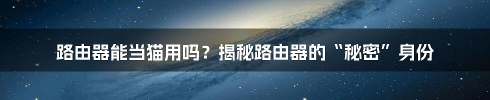 路由器能当猫用吗？揭秘路由器的“秘密”身份