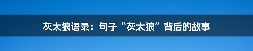 灰太狼语录：句子“灰太狼”背后的故事