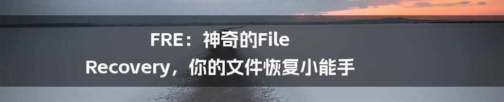 FRE：神奇的File Recovery，你的文件恢复小能手