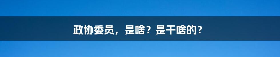 政协委员，是啥？是干啥的？