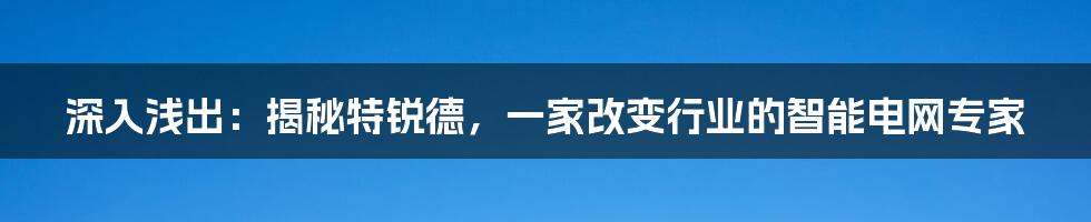 深入浅出：揭秘特锐德，一家改变行业的智能电网专家