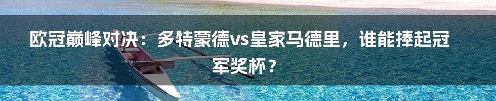 欧冠巅峰对决：多特蒙德vs皇家马德里，谁能捧起冠军奖杯？