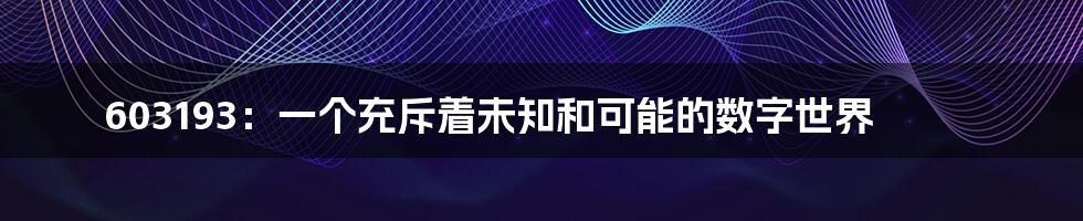 603193：一个充斥着未知和可能的数字世界