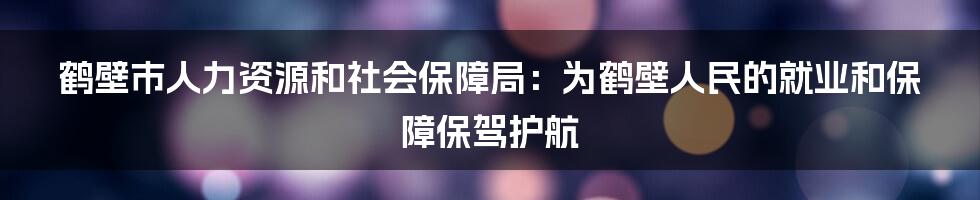 鹤壁市人力资源和社会保障局：为鹤壁人民的就业和保障保驾护航