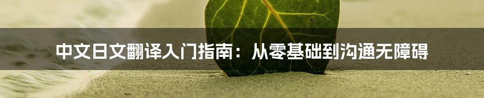 中文日文翻译入门指南：从零基础到沟通无障碍