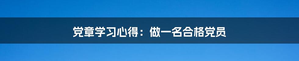 党章学习心得：做一名合格党员