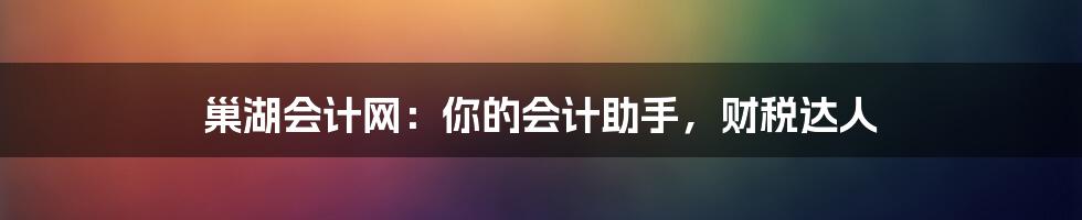 巢湖会计网：你的会计助手，财税达人