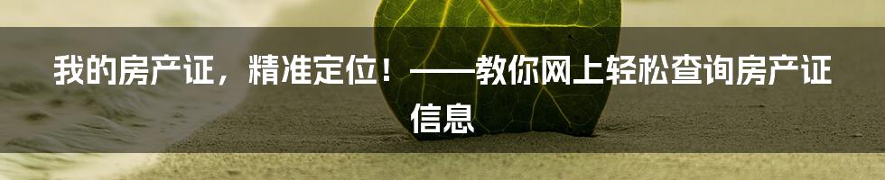 我的房产证，精准定位！——教你网上轻松查询房产证信息