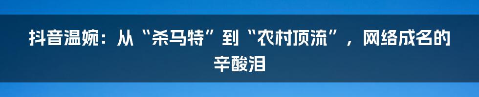 抖音温婉：从“杀马特”到“农村顶流”，网络成名的辛酸泪