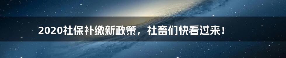 2020社保补缴新政策，社畜们快看过来！