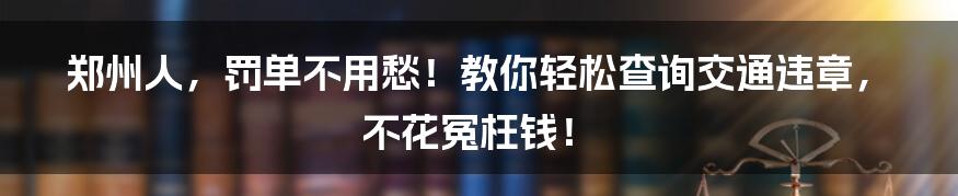 郑州人，罚单不用愁！教你轻松查询交通违章，不花冤枉钱！