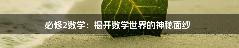 必修2数学：揭开数学世界的神秘面纱