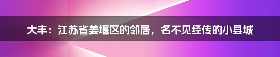 大丰：江苏省姜堰区的邻居，名不见经传的小县城