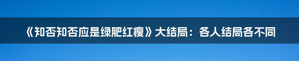 《知否知否应是绿肥红瘦》大结局：各人结局各不同