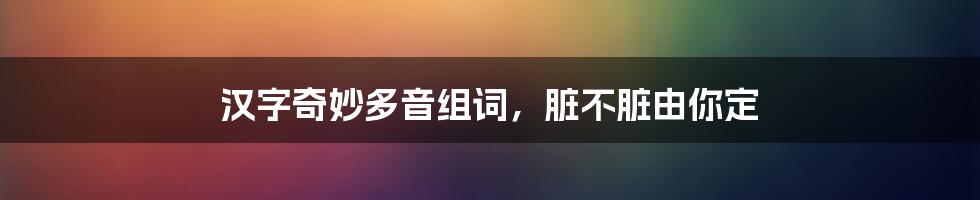 汉字奇妙多音组词，脏不脏由你定