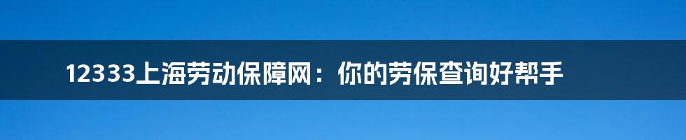 12333上海劳动保障网：你的劳保查询好帮手