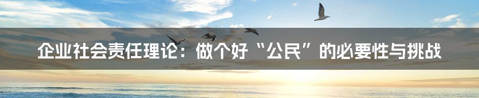 企业社会责任理论：做个好“公民”的必要性与挑战