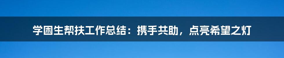 学困生帮扶工作总结：携手共助，点亮希望之灯