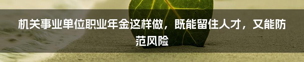 机关事业单位职业年金这样做，既能留住人才，又能防范风险