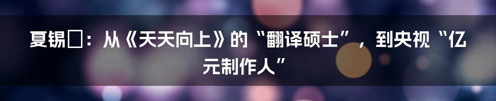 夏锡璠：从《天天向上》的“翻译硕士”，到央视“亿元制作人”