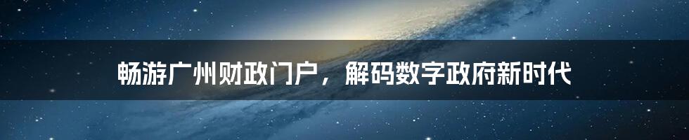 畅游广州财政门户，解码数字政府新时代