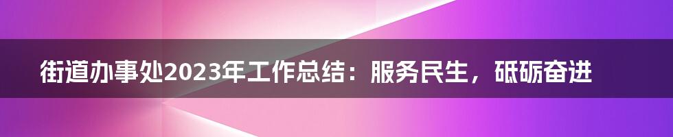 街道办事处2023年工作总结：服务民生，砥砺奋进