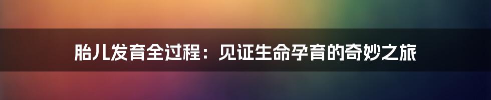 胎儿发育全过程：见证生命孕育的奇妙之旅