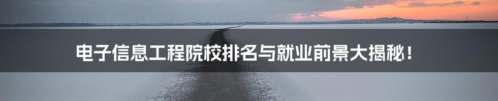 电子信息工程院校排名与就业前景大揭秘！