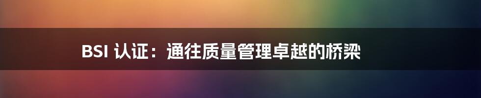 BSI 认证：通往质量管理卓越的桥梁