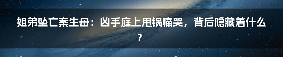 姐弟坠亡案生母：凶手庭上甩锅痛哭，背后隐藏着什么？